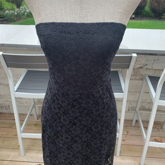 Vintage 90s Y2K B. Smart Black Sheer Lace Strapless Tube Top Maxi Dress - Picture 2 of 14